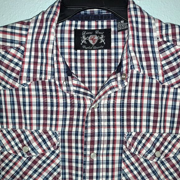 Lions Crest Western Pearl Snaps Gingham Plaid Shirt size Medium - Picture 3 of 5